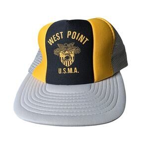 Vintage Military Trucker Hat West Point USMA Yellow Army Cap Retro Americana